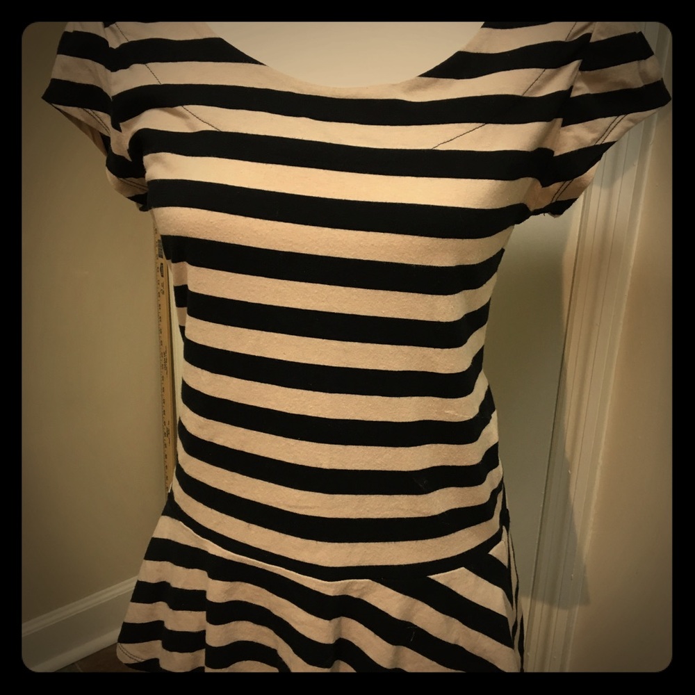 Peplum cotton Black and Tan striped shirt